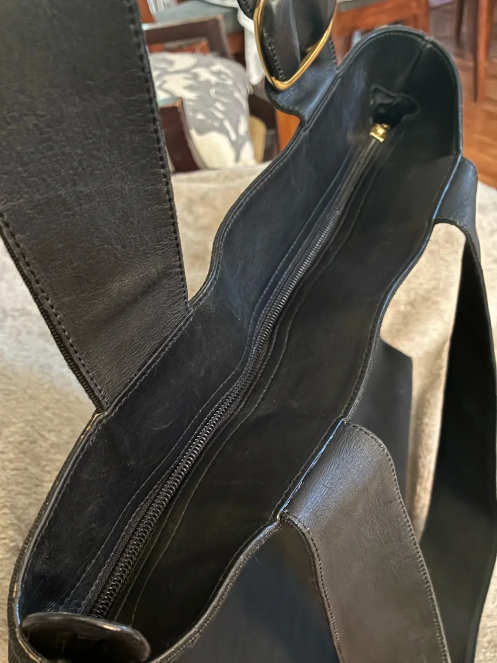 Salvatore Ferragamo Black Tiered Canvas Tote with Gold-Tone Accents